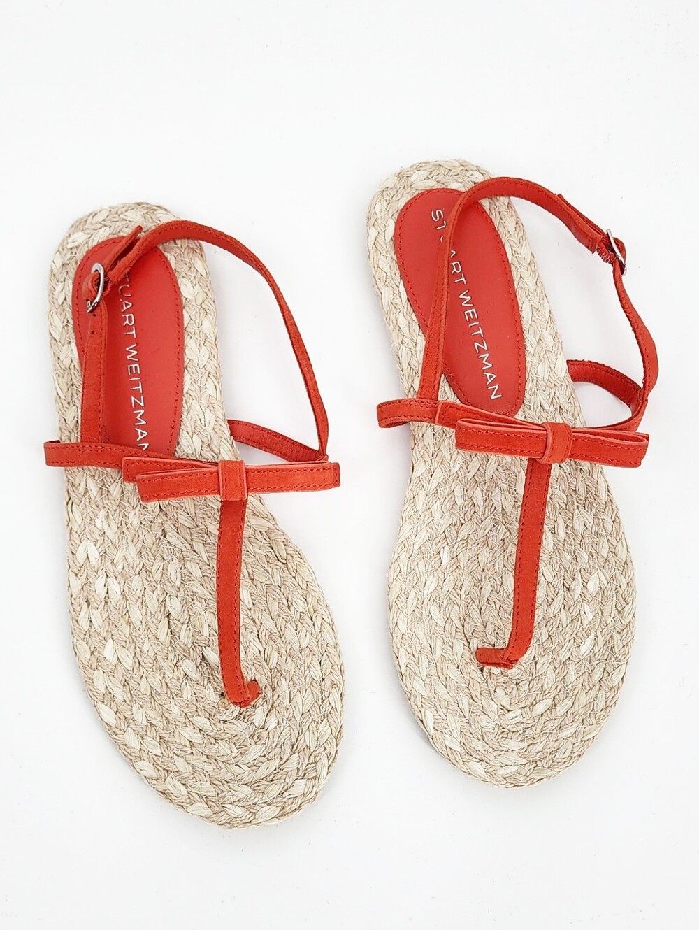 Stuart Weitzman Felicity Leather Bow Slingback Espadrille Sandals NWT Red SZ 9